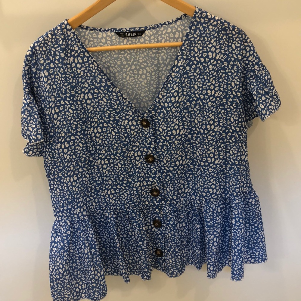 Blue and White button down Top